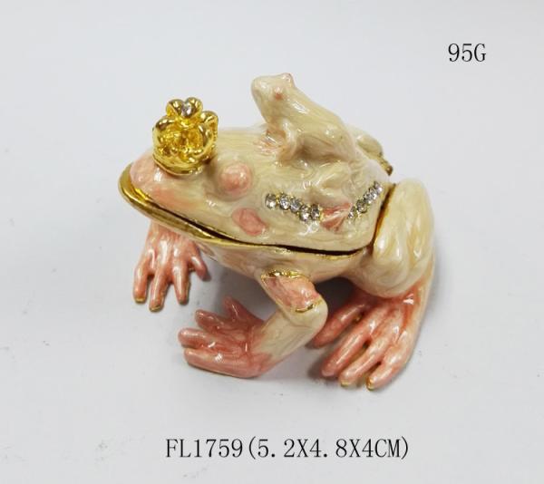 Bejewelled Promotional Gift Alloy Hand painted frog and crab playing on lotus