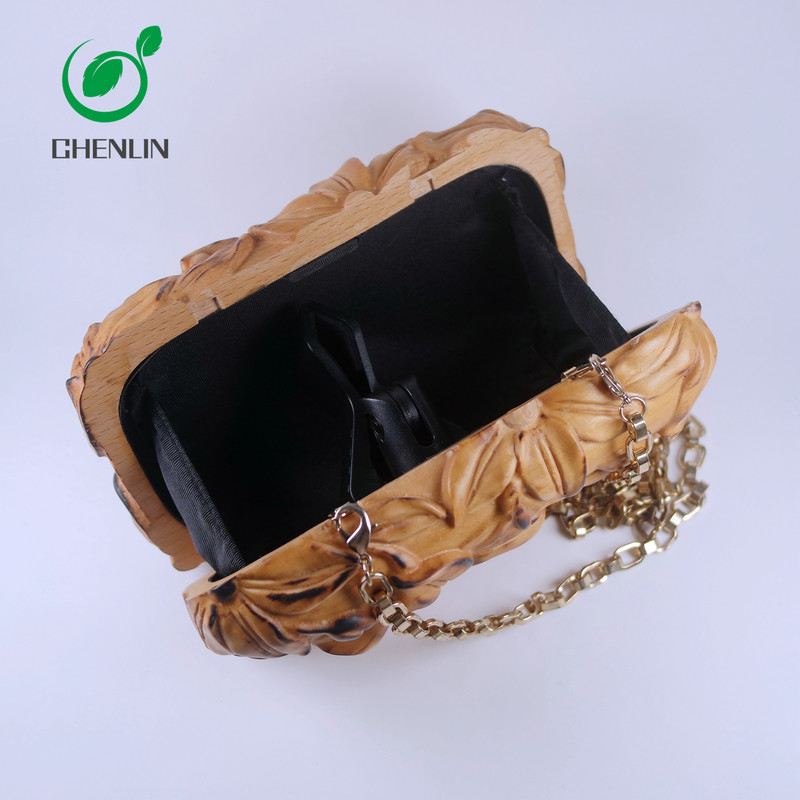 Private Logo Handmade Wooden Clutch Bag Women Party Bag With Hard Surface
