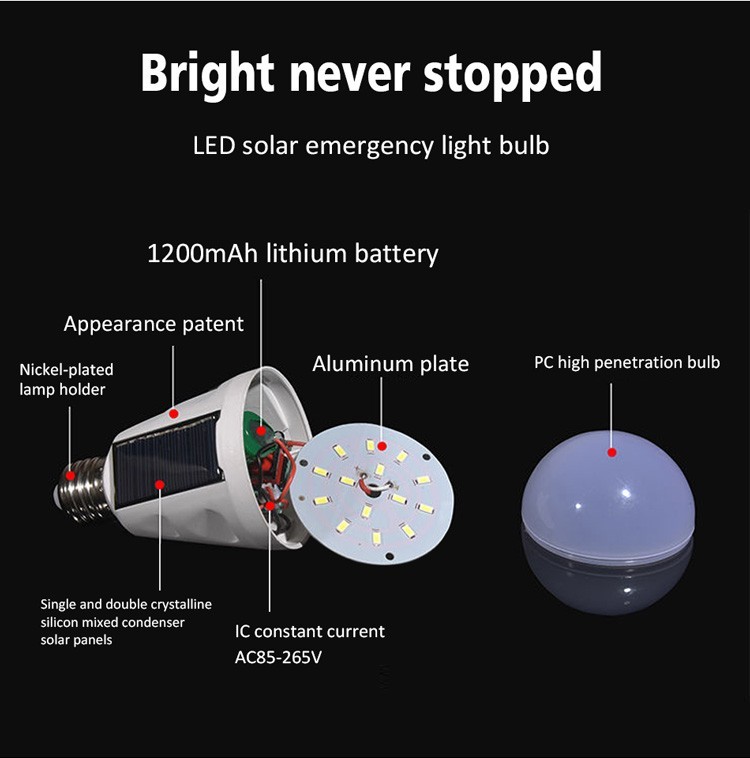 7W led bulb IP65 solar 85-265V led bulb emergency rechargeable led lamp energy saving 6000K E27 2017 new led lamp panel