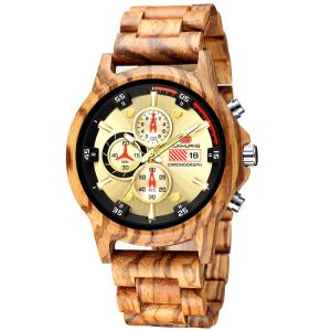 Quality Man Zebra Wooden Quartz Watch Chronograph Stopwatch Calendar 1010-1 wholesale