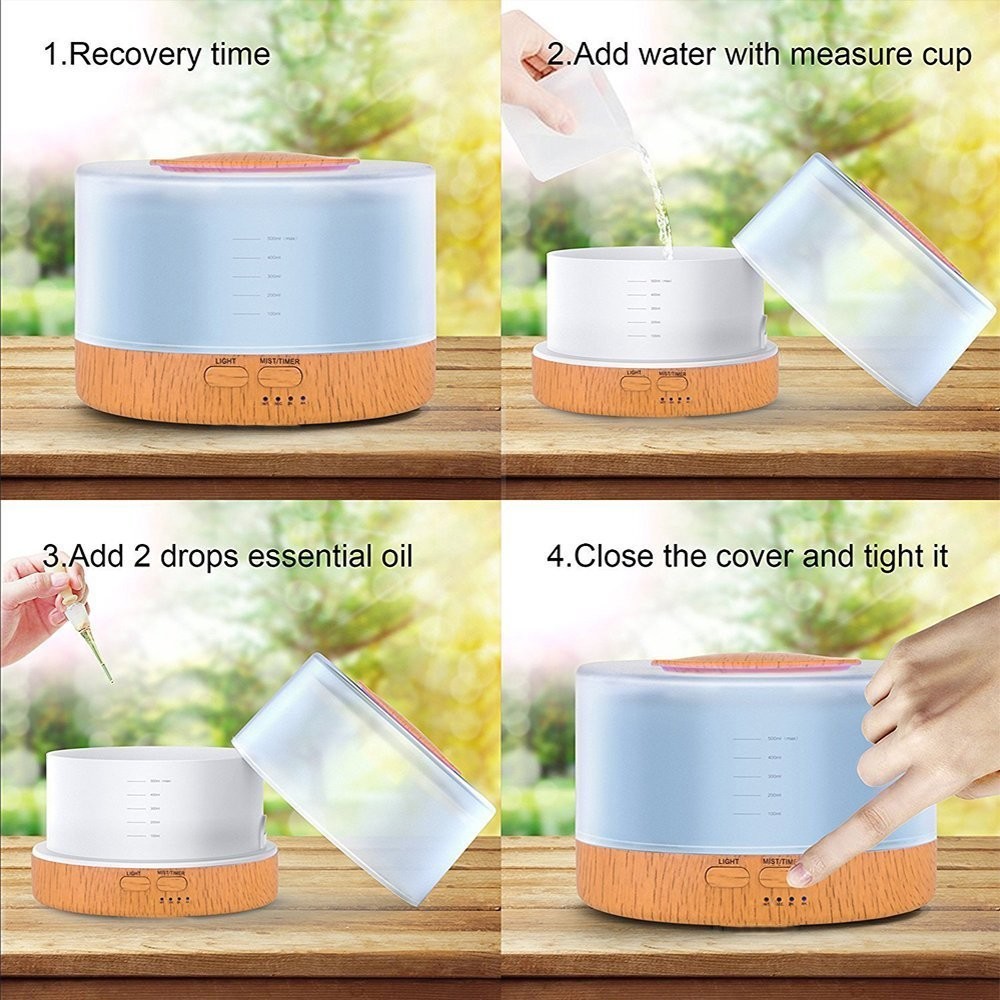 500ml Remote Control Aroma Essential Oil Diffuser Ultrasonic Air Humidifier with 4 Timer Settings