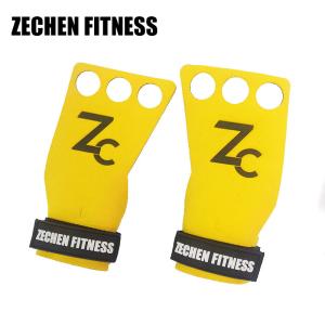 Quality 3 Holes Crossfit Hand Grips Yellow Suede Microfiber Leather Palm Protector Gloves wholesale