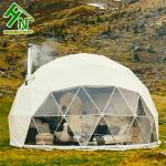 White PVC Cover Steel Frame Geodesic Dome Tent With Bathroom Diameter 6m