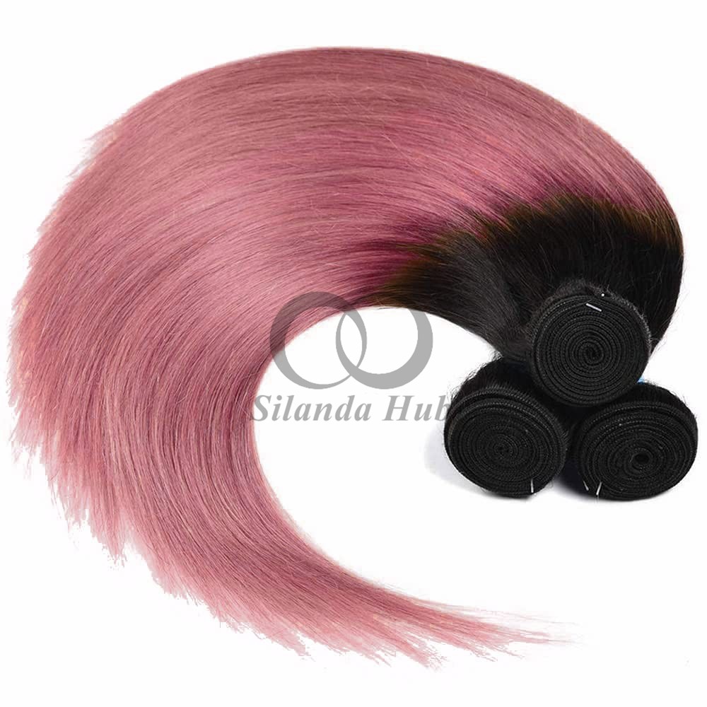 #T1B/Pink Straight Remy Human Hair Bundles Sew In Weave Bundles Brazilian Bundle Deals