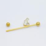 Gold Plated Cute Industrial Piercing Earrings Crystal Rabbit Pendant 38mm