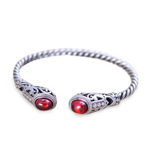 Quality Sterling Silver Cable Bracelet with Garnet Open Adjustable Cuff Bracelet (XH049954W) wholesale
