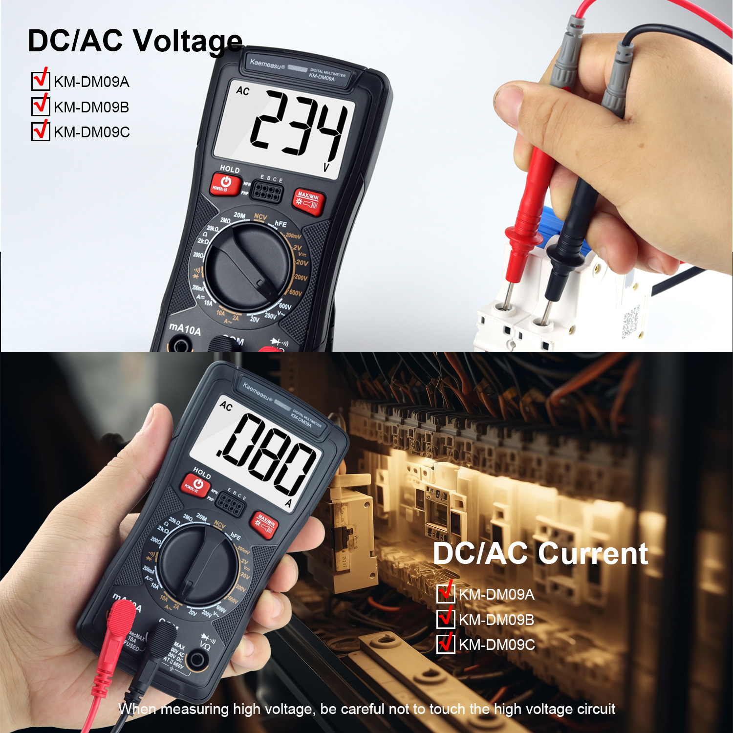 Digital Multimeter with NCV Diode Test and Continuity Buzzer Measuring Inductance Range
