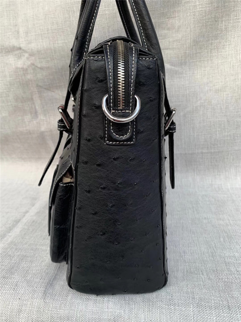 Exotic Authentic Ostrich Skin Men's Large Casual Flap Pockets Handbag Travel Purse Genuine Leather Male Shoulder Bag