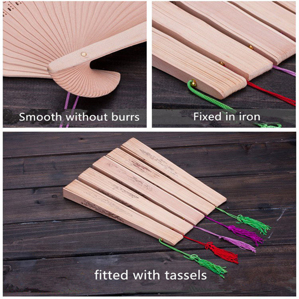 Small Chinese Wooden Hand Fans Carved Personalized Folding Fans For Weddings