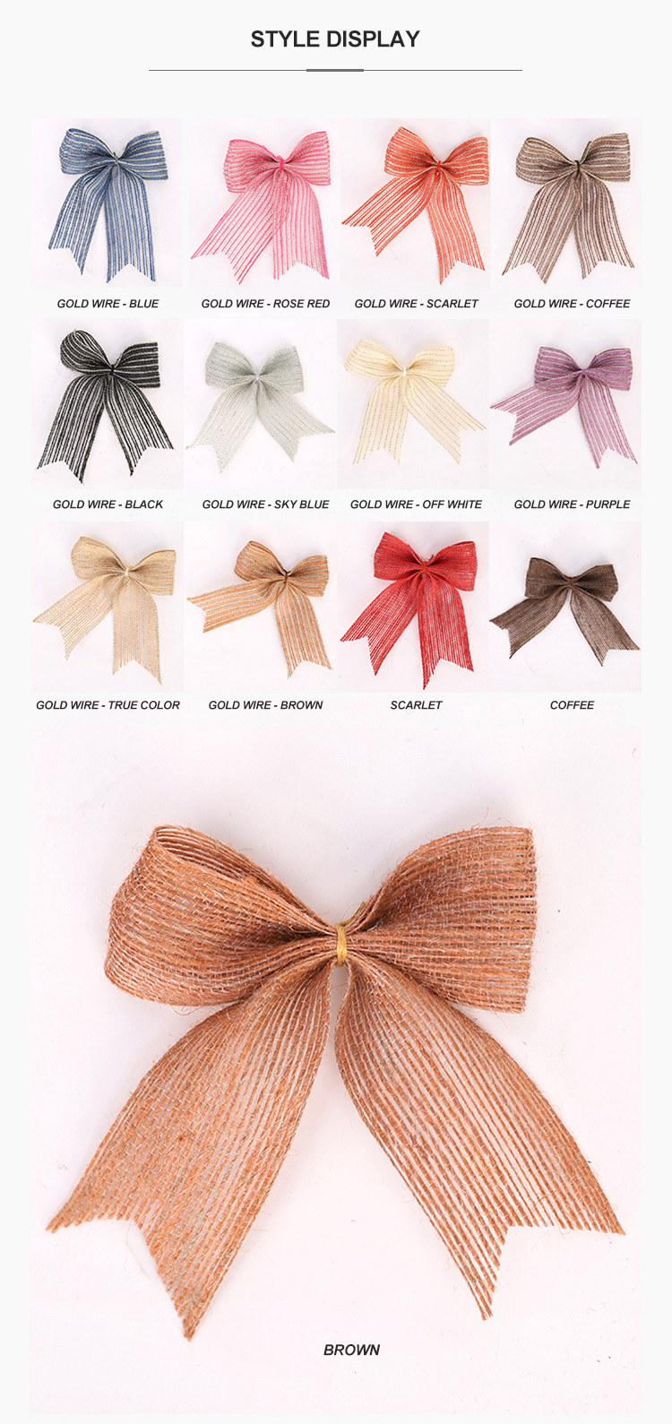 Factory Direct Sale 3.8Cm Fish Silk Hemp Bow Christmas Decoration Bow Minimalist Fashion Wedding Can Be Customized