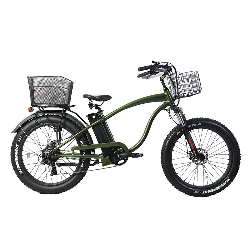 750W Electric Fat Tire Beach Cruiser Bike with Optional Removable Basket and 48V 13Ah Battery