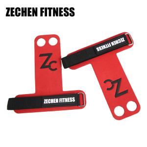 Quality 2.25Mm Red Leather Hand Crossfit Pull Up Grip Gloves 2 Holes Fitness Safety Palm Protect wholesale