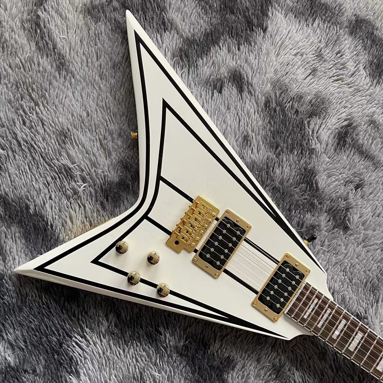 Custom Grand Jack electric guitar white color in black strips with gold hardware accept guitar OEM