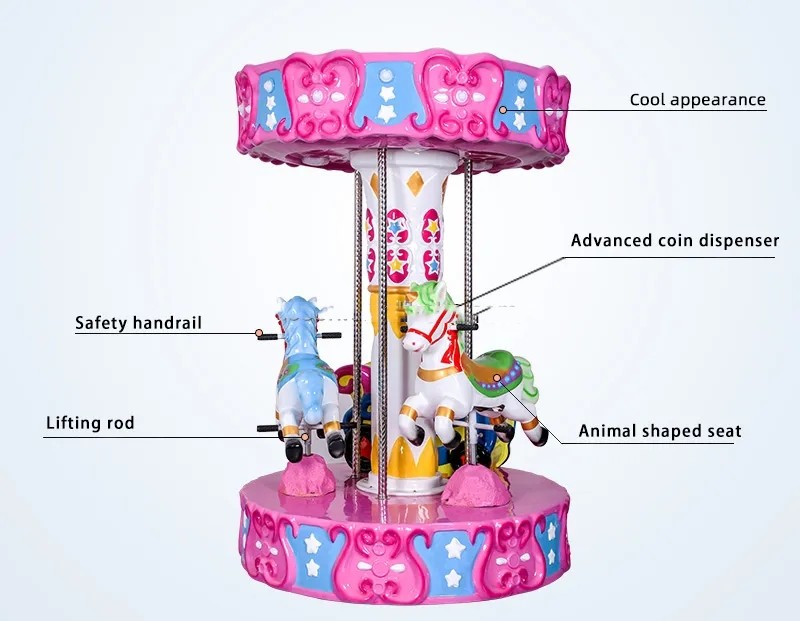 ODM Coin Operated Carousel Ride Amusement Park Horse Carousel Kiddie Ride