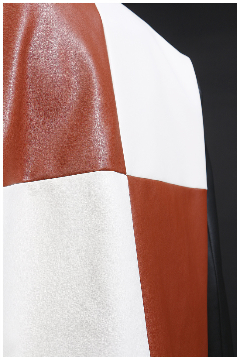 High Fashion Breathable Stitching Color Long Sleeve Button Cropped PU Baseball Leather Jackets