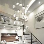 LED square pendant lights hotel villa large spiral staircase chrome Diamond