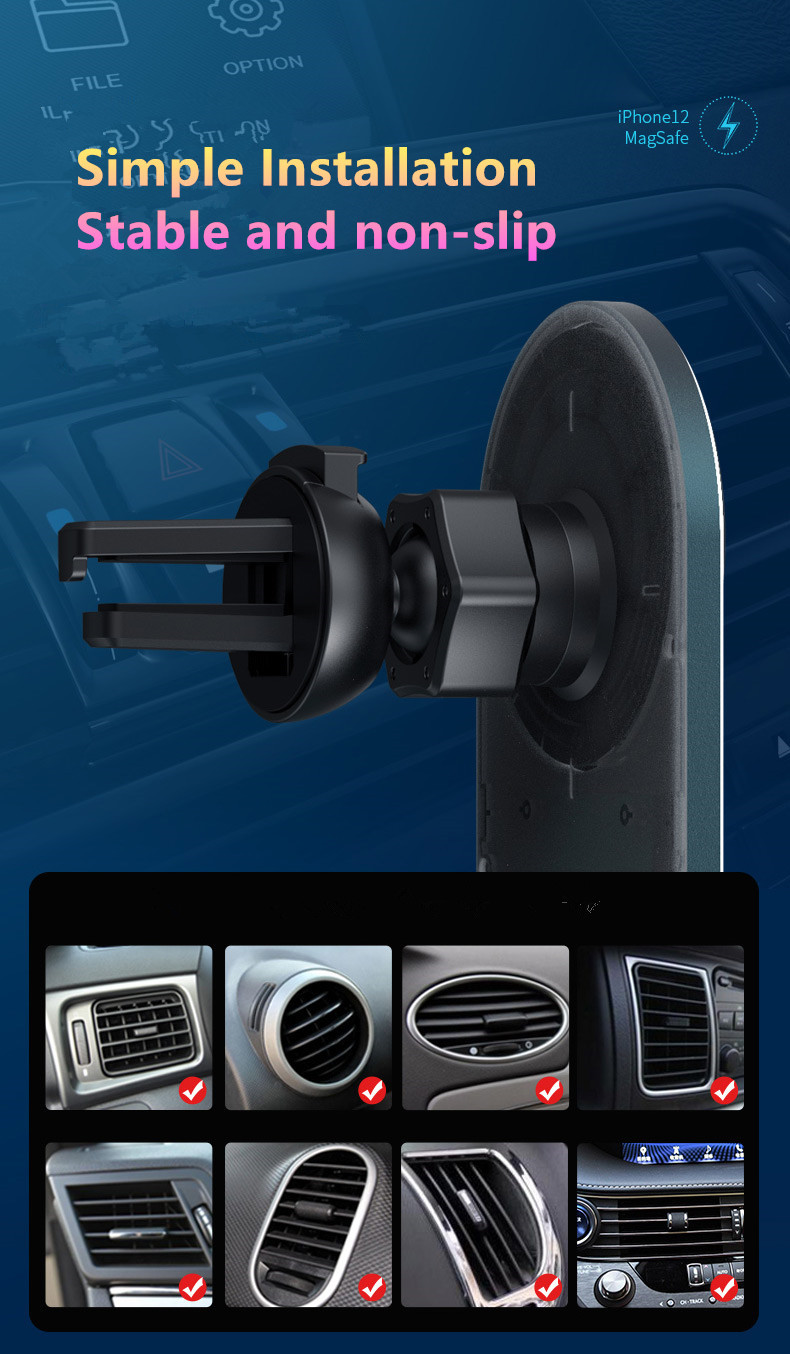 Air vent mounting 15W Wireless Car Charger with Safety Protection