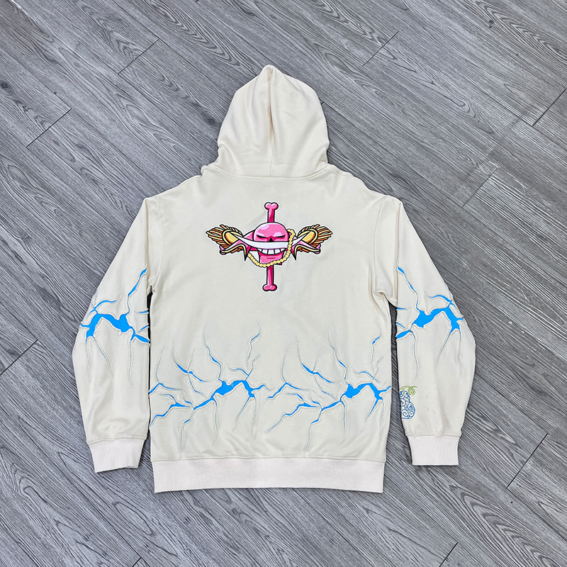 Custom Embroidery Cartoon Anime Logo Distress Pullover Streetwear Pique Lining Cotton Hoodies Manufacturers