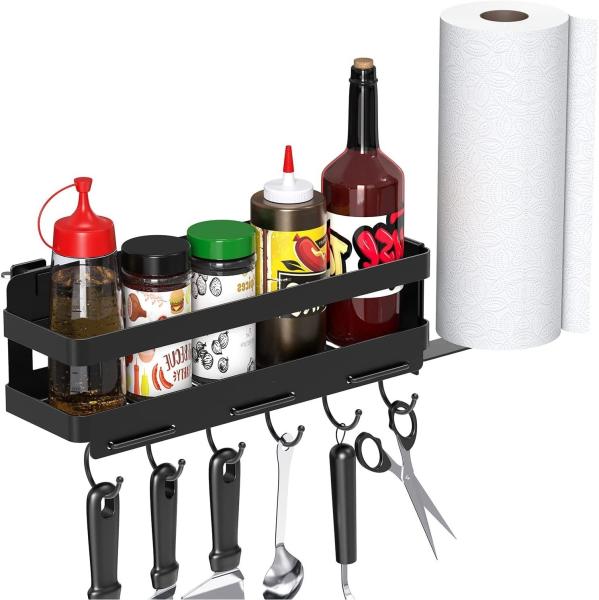Paper Towel Holder BBQ Tool Organizer for Outdoor Grill Space Saving Black or