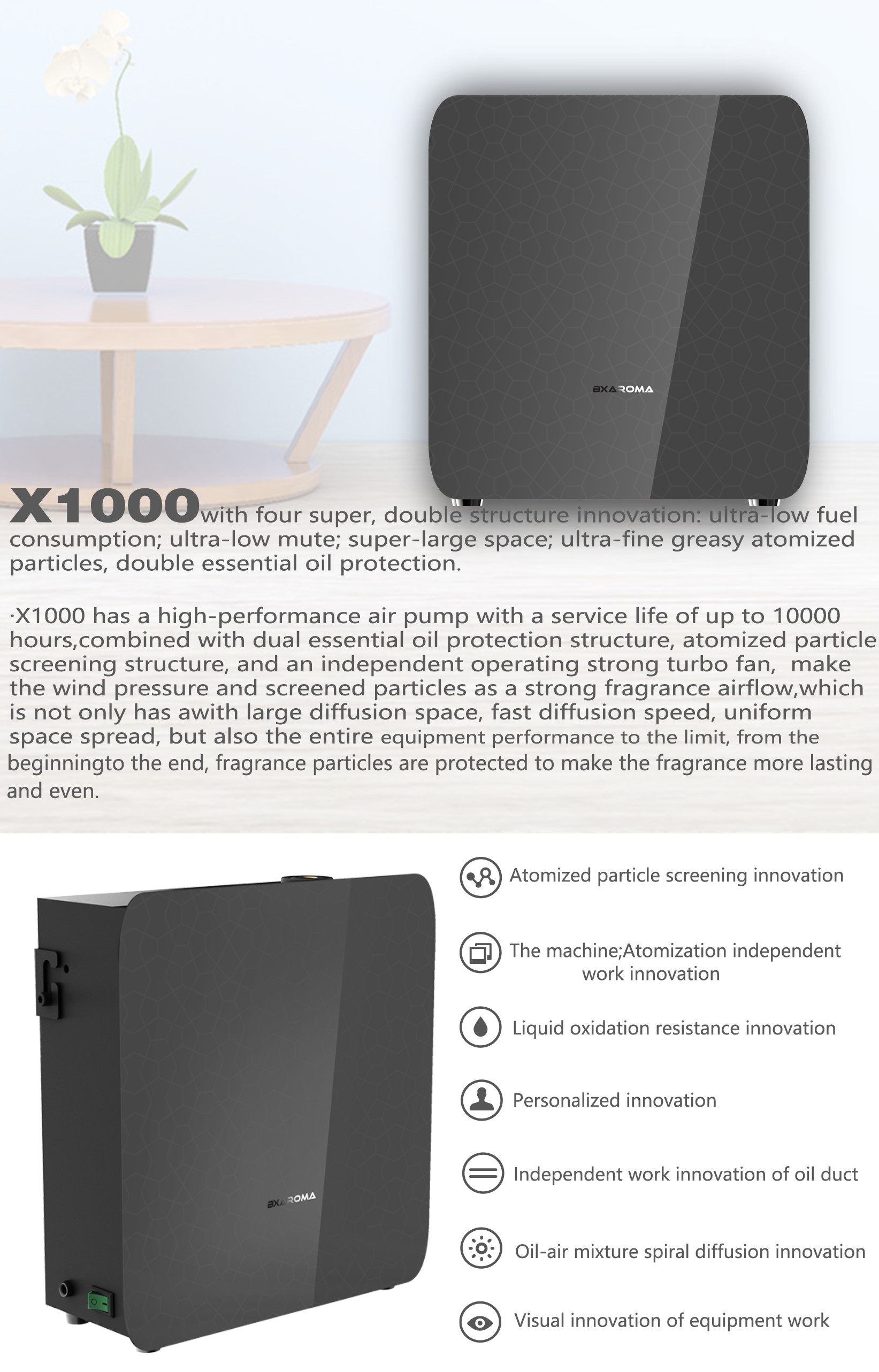 X1000 Wall Mounted Air Purifiers 500ml Bluetooth Wifi HVAC Air Diffuser