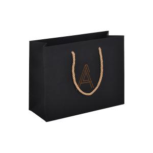 Quality Hot Foil Stamping Custom Black Paper Bags With Handles 30x20x10cm wholesale
