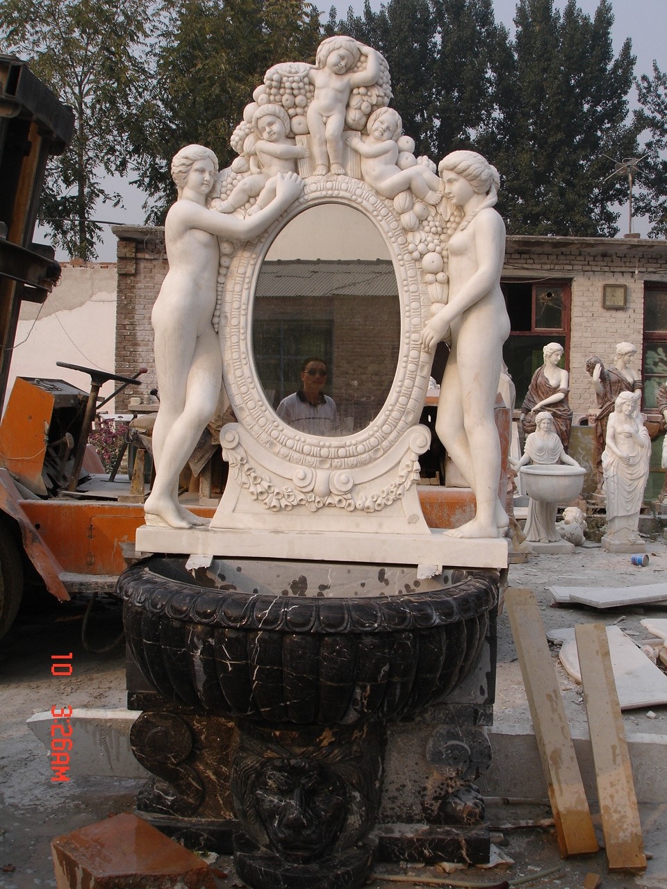 Modern Woman And Cherubs Carrara Stone Carved Statues