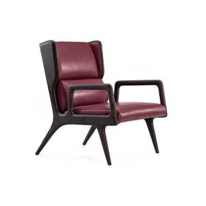 Quality Red Modern Leather Accent Chairs / Upholstered Walnut Wooden Lounge Chair wholesale