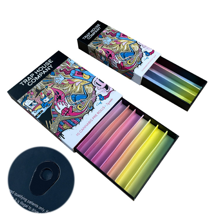 Child Proof Resistant Cigarette Paper Packaging Pre Roll Box Custom Print Pull Out Drawer With Paper Divider