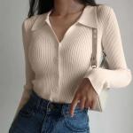 Women 2023 New Lapel Slim Slimming Tops Ladies Hollow Buttons Sexy V Neck Long