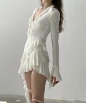 Custom Clothing Factory China Chiffon Ruffled Breasted V Neck Flared Long Sleeve