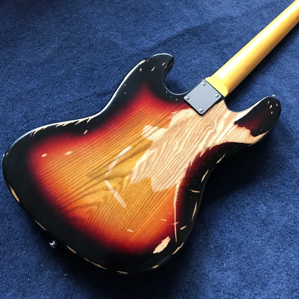 Hot sell 1959 relic Jazz bass basswood body with 4 strings electric bass in sunburst color