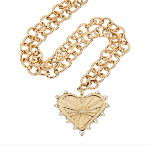 18K Gold White CZ Spiked Love Heart Charm Necklace 925 Sterling Silver Pendants