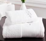 100% cotton white satin jacquard hotel towel sets with logo for promotion