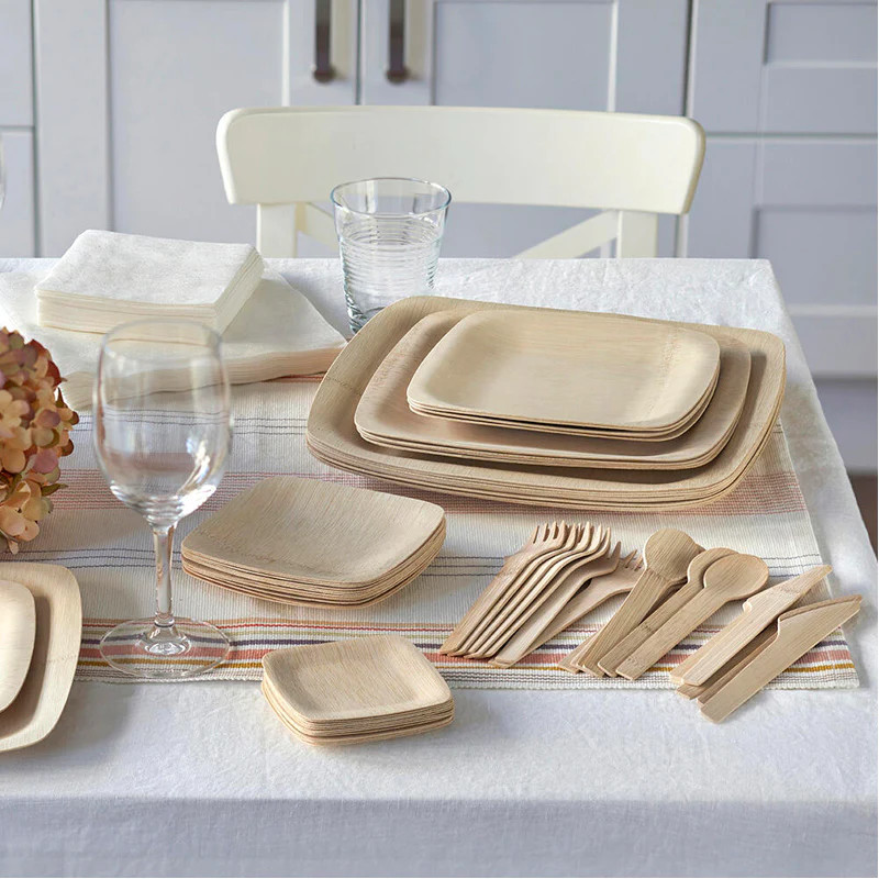 7 Inch Disposable Compostable Bamboo Plate With The Shape Of Square For Hotel