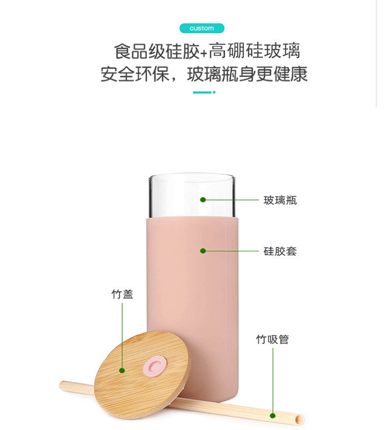 Spill Proof 500ml Colorful Outdoor Travel Glass Water Bottle With Straw Bamboo Lid Water Bottle Lightweight For Home OfficeCustomized Acceptable