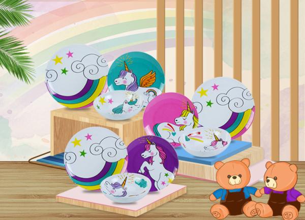 Cheap Kid Unicon Printed 12 Pcs 100% Melamine Dinnerware Set for sale