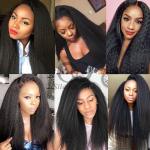 Natural Black Kinky Straight Remy Human Hair Bundles Sew In Weave Bundles
