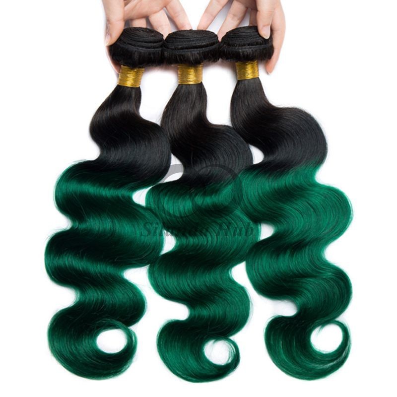 #T1B/Green Body Wave Remy Human Hair Bundles Sew In Weave Bundles Brazilian Bundle Deals