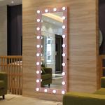 Single Sided Full Length Hollywood Mirror Pink Metal Framed Full Body Vanity