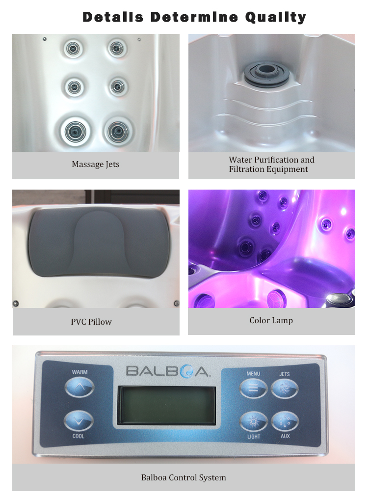 Outdoor Acrylic Hot Tub Whirlpool Massage Bathtub With cascading waterfall and colourful lights