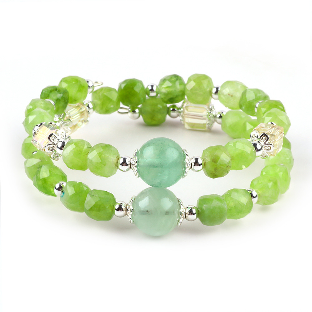 Square Multifacted Bead Peridot Bangle Genuine Crystal Bracelet OEM ODM