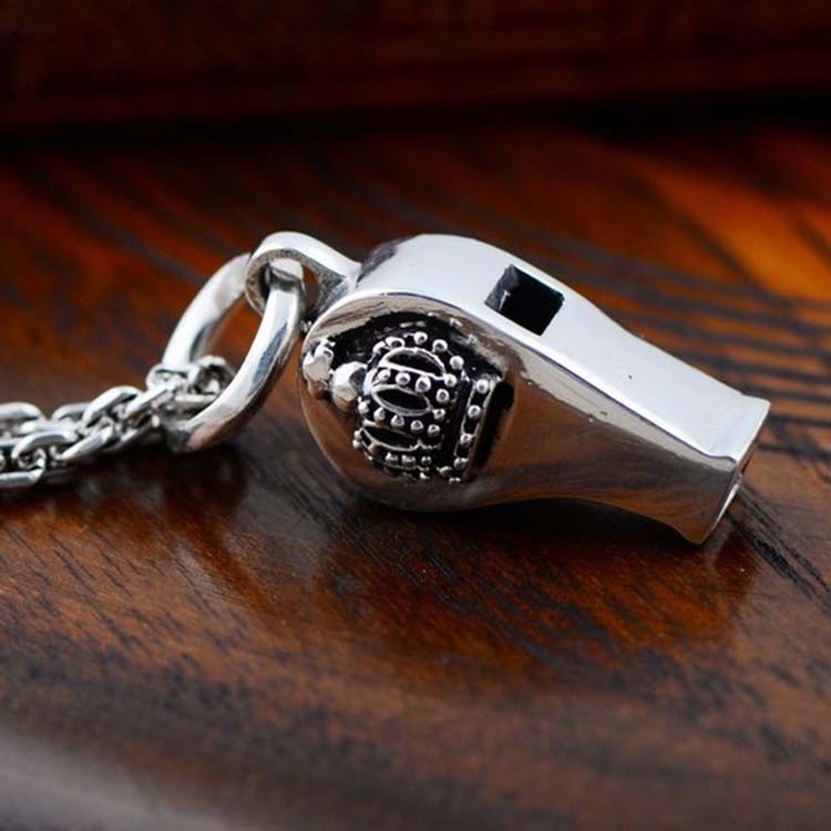 Sterling Silver Pendant Necklace Whistle Charm with Wheat Chain for Women and Men(N029103W)