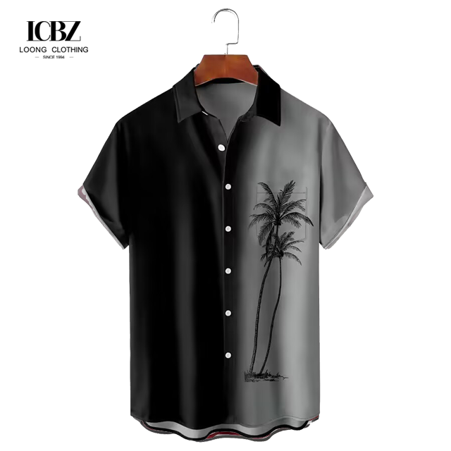 Stand Collar Printed Men's Hawaiian Shirt Summer Coconut Retro Top 3d Casual Beach Shirts
