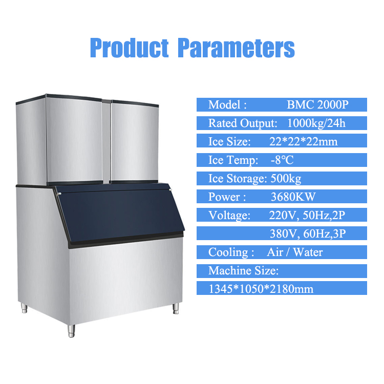 Commercial 1ton Ice Cube Maker Machine Equipped with Demark Danfoss Expansion Valve