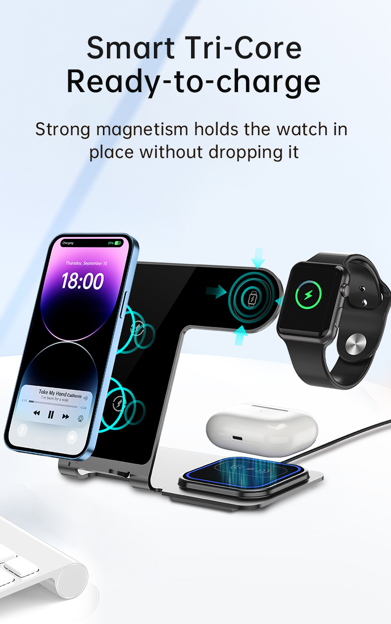 15W Aluminum Alloy Wireless Charging Stand for iPhone Samsung Qi Phones - Silver/Black/Blue/Grey