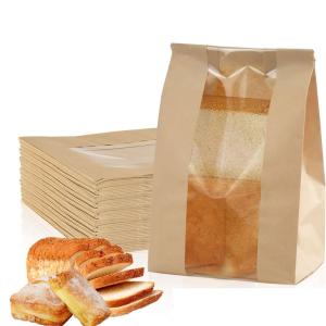 Quality Large Grease-Proof Bread Snack Kraft Paper Bag with Front Window Eco Friendly Packaging wholesale