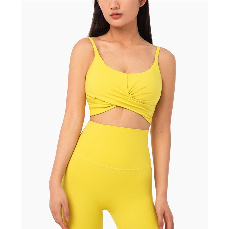 Bright Color Shallow Front Criss Cross Sports Bra Women Nylon Top With Removable Pads
