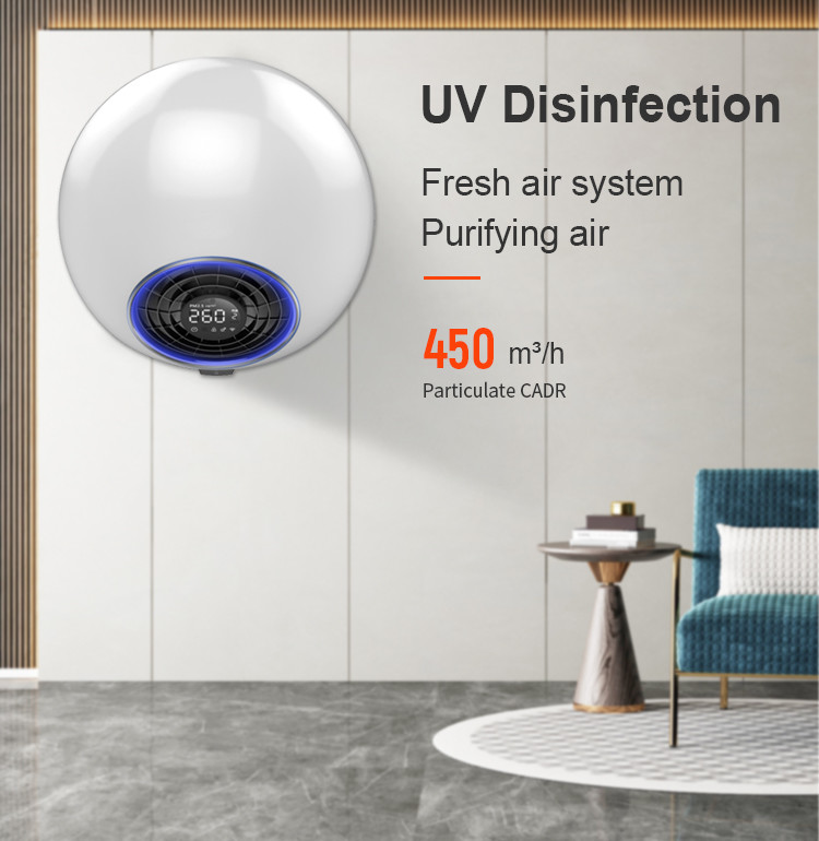 DC Motor 65dB Plasma UV Hepa Air Purifier Wall Mounted Rotating
