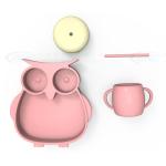 MHC Owl Baby Feeding Products Silicone Feeding Set Bowl Lid Spoon for Baby