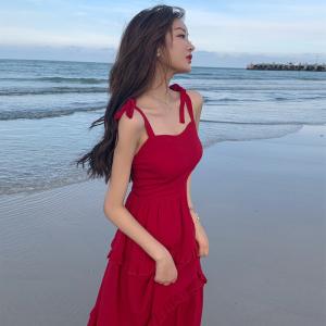 Quality Super Fairy Red 105cm Ladies Summer Beach Dresses wholesale